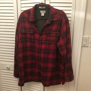 LL Bean red plaid men lumberjack shacket, fleece lining, L